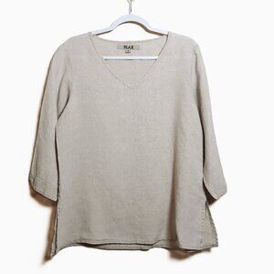 Flax Linen 3/4 Sleeves Taupe Tunic Top S Lagenlook Neutral Minimalist Office